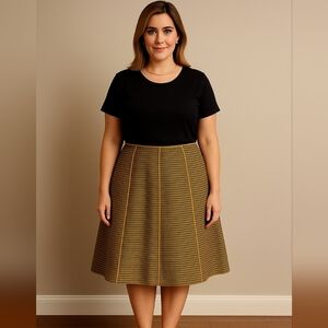 Tibi Turmeric Yellow & Black Striped Wool Blend A-Line Skirt – Size 12